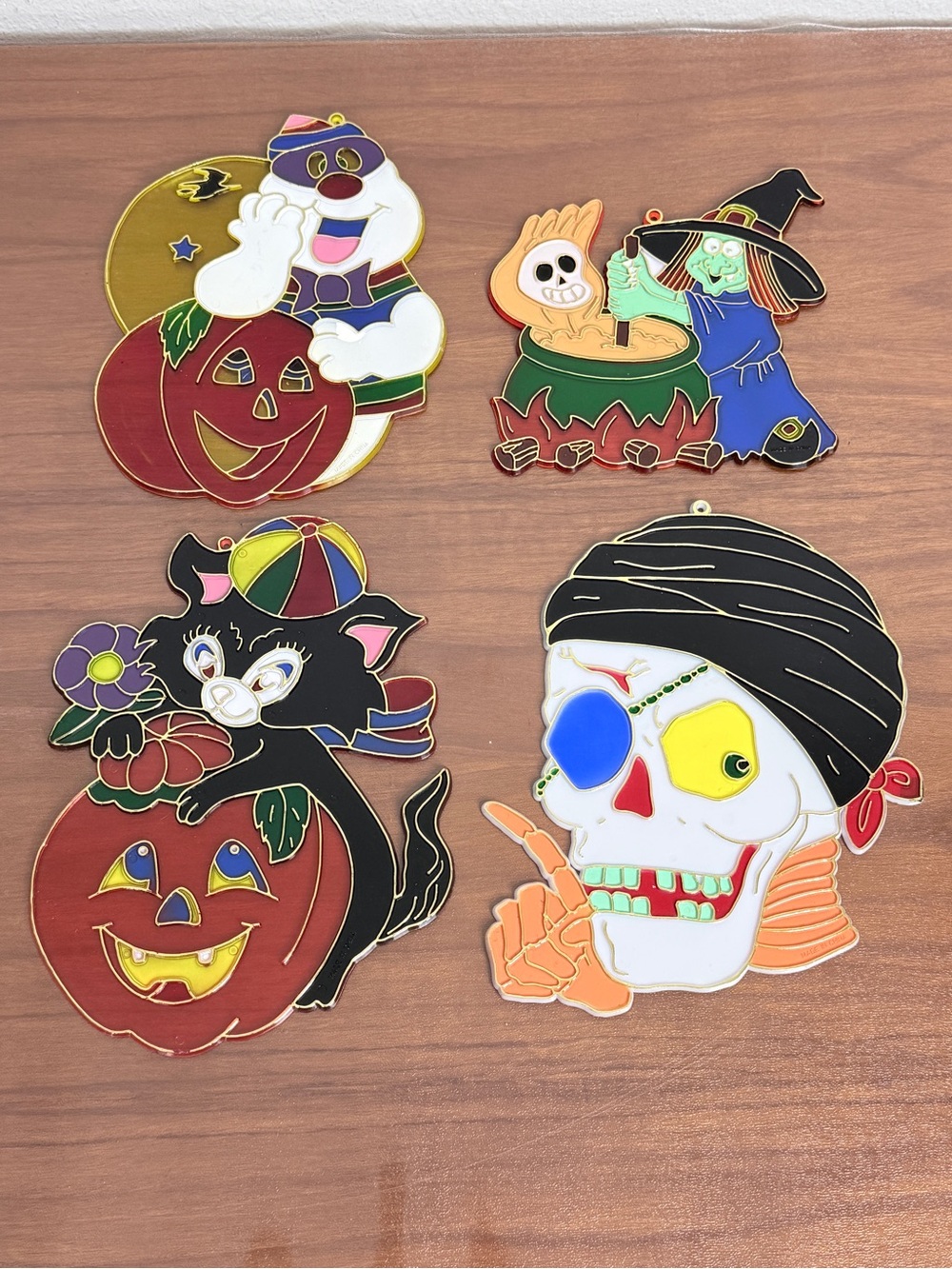 4 Vintage Halloween Plastic Hanging Decor Cat, Skull, Witch & Ghost 90s